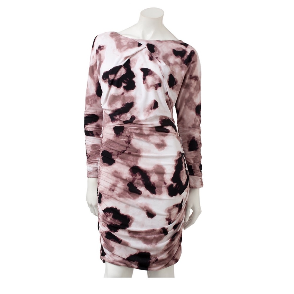 Jennifer Lopez Women’s Animal Print Dolman Sleeve Draped Ruched Midi Dress